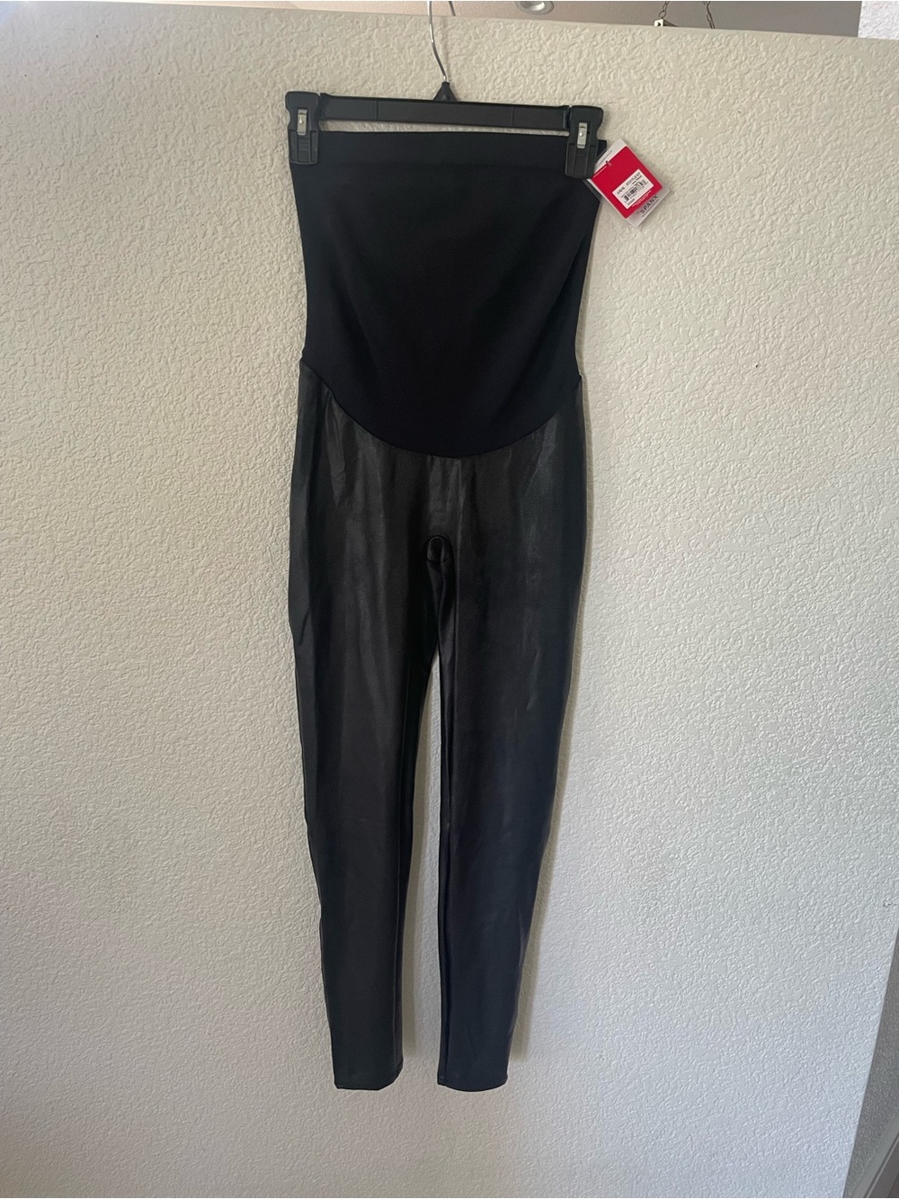 SPANX Mama Faux Leather Leggings Very Black Large NWT Maternity